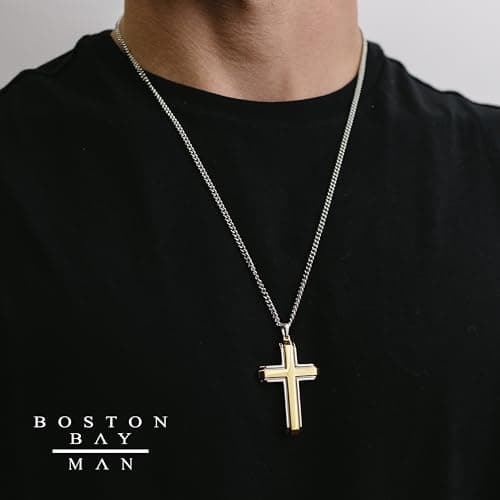Boston Bay Diamonds Men's Cross Pendant Necklace, 316L Stainless Steel, 24" Curb Chain