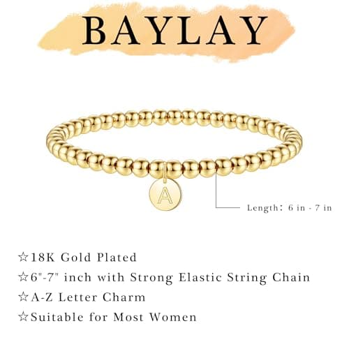 BAYLAY 14K Gold Plated Beaded Letter Bracelet for Women