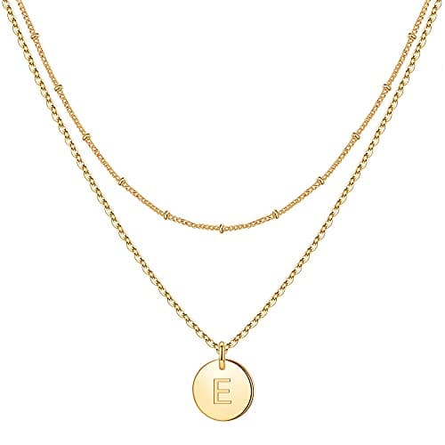 IEFWELL Initial Necklaces for Women & Girls - Gold, Silver, Rose Gold Hammered Coin Jewelry