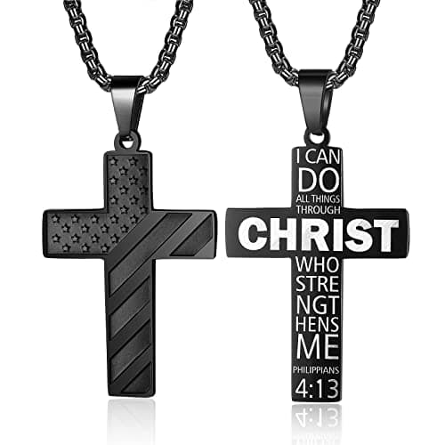 ZRAY American Flag Cross Necklace for Men Stainless Steel Chain Patriotic Jewelry