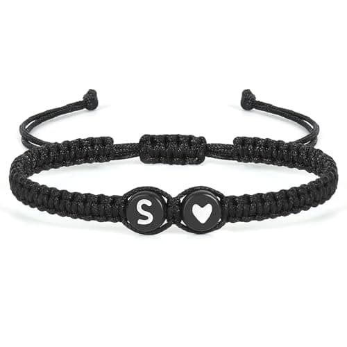 Aospkle Initial Letter Bracelet, Personalized Black Heart Jewelry Gift