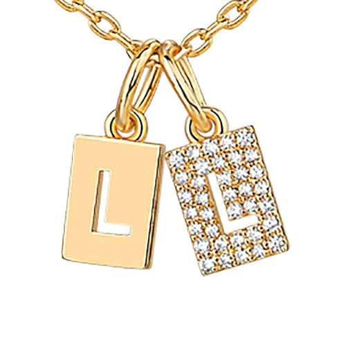 PavoI 14K Gold Plated Initial Double Dog Tag CZ Necklace for Women
