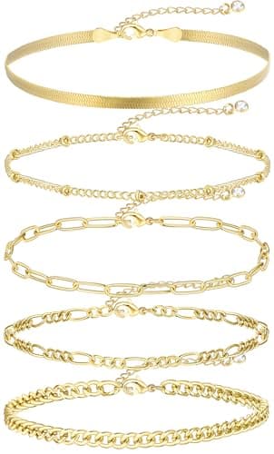 14K Gold Plated Initial Bracelet Set, Dainty & Stackable for Women
