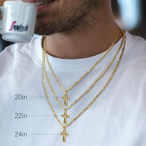AIGAMIT Men's 14K Gold Cross Necklace with Cubic Zirconia 20/22/24in