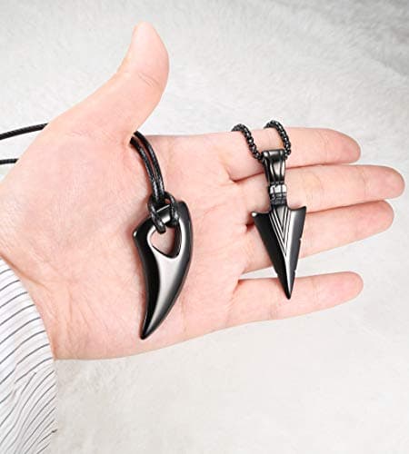 Jstyle Mens Stainless Steel Arrowhead Wolf Teeth Pendant Necklace Set
