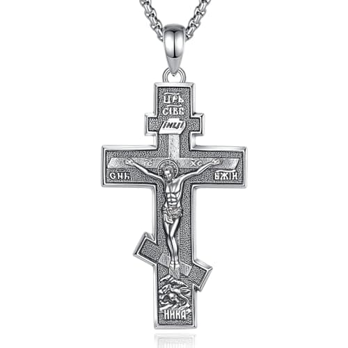 EUDORA 925 Sterling Silver Crucifix Pendant Necklace with Bible Verse Amulet