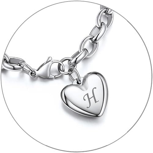 GOLDCHIC Stainless Steel Heart Charm Bracelet for Women - Initial Letters Alphabet Bracelets