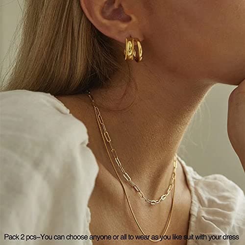 Ursteel Layered Initial Necklaces for Women - 14K Gold Plated Paperclip Chain with Coin Pendant