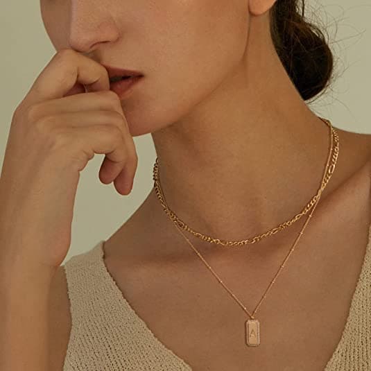 TONTMY STUDIOS 14K Gold Plated Figaro Chain Initial Necklace Set