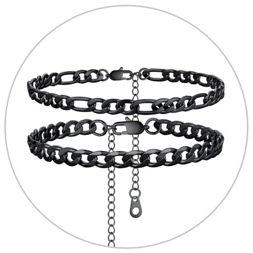 Stainless Steel Cuban Link Anklet Sets for Women, Adjustable 8.5"-10.5"