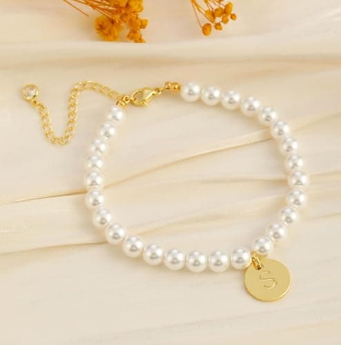 RLMOON Women's 14K Gold Plated A-Z Charm Pearl Bracelet for Bridesmaids
RLMOON Women's Dainty Beaded Pearl Bracelet
RLMOON Women's 14K Gold Plated Pearl Initial Bracelet
