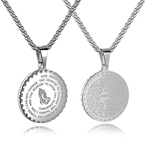 Rehoboth Stainless Steel Coin Medal for Healer's Prayer Hands Cross Pendant Necklace Black Gold Silver