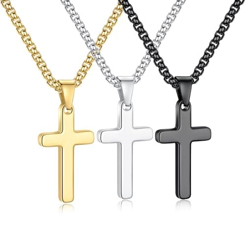 Yooblue Men's Silver Black Gold Stainless Steel Cross Necklace 2Pcs/3Pcs