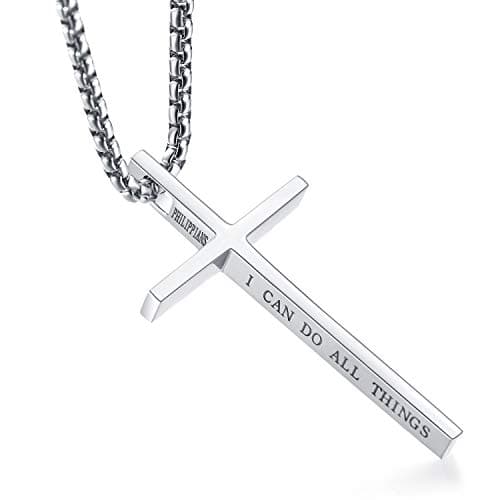 Philippians 4:13 Men's Rnivida Cross Necklace, Stainless Steel Christian Pendant