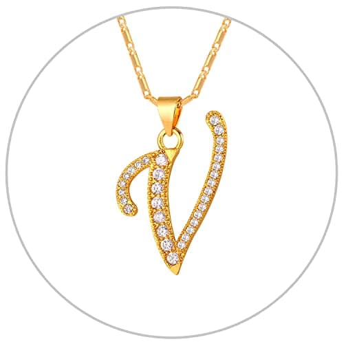 Alphabet A-Z Stainless Steel Choker for Women, Gold Plated CZ Jewelry, Gift Box Packed