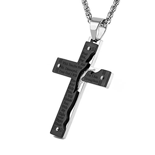HZMAN Men's Stainless Steel Jesus Crucifix Pendant Necklace