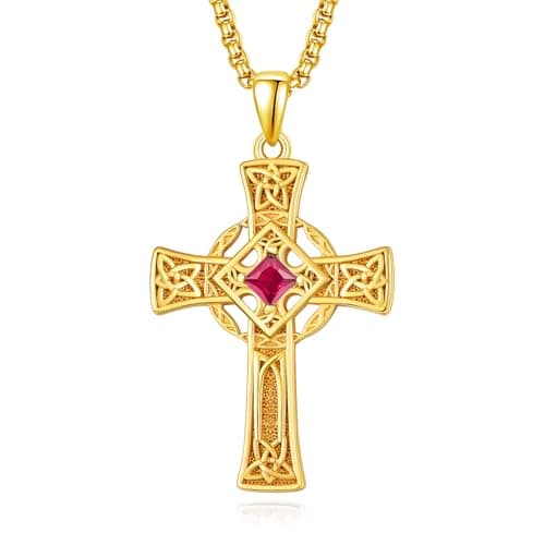Admetus Sterling Silver Celtic Cross Necklace for Men with Birthstone Chain