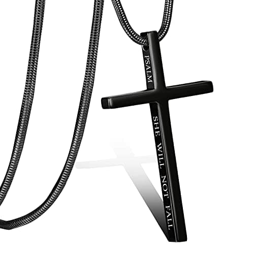 XOYOYZU Men's Christmas Cross Necklace Strength Bible Verse Pendant