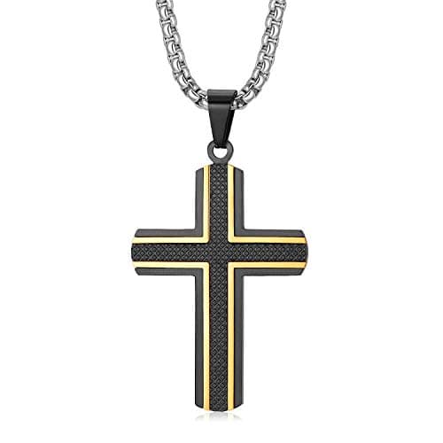 Holizaly Men's 316L Stainless Steel Cross Pendant White/Gold/Black/Blue Rolo Chain-Gift Box Included