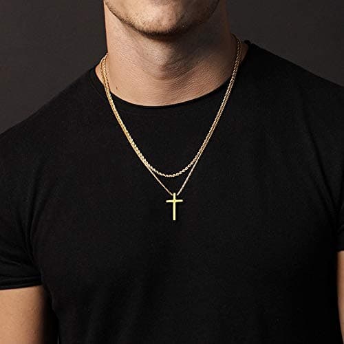 Men's Ursteel Stainless Steel Cross Necklace with Box Chain – Silver, Black, Gold, 16-30 Inches