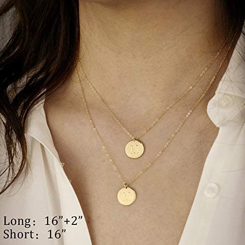 IEFWELL Initial Necklaces for Women & Girls - Gold, Silver, Rose Gold Hammered Coin Jewelry
