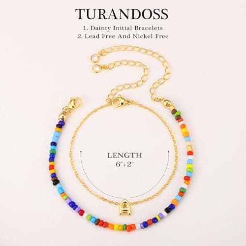 Turandoss Dainty 18K Gold Plated Initial A-Z Layered Bracelet for Women and Teen Girls