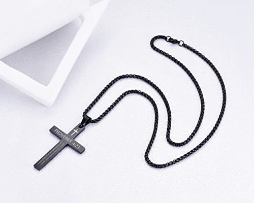 Stainless Steel Cross Pendant Necklaces with Proverbs 4:23 for Men or Women (24 Inch Chain)