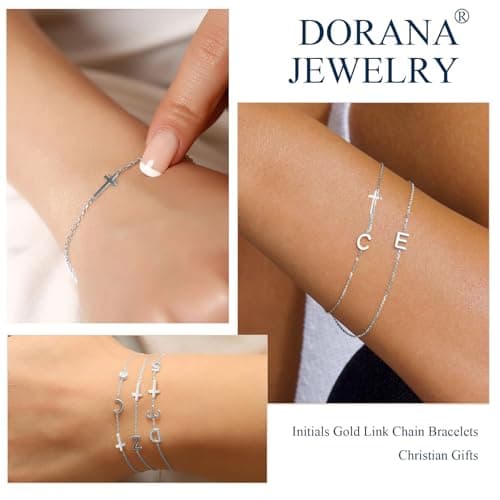 DORANA Sterling Silver & 14K Gold Filled Minimalist Cross Bracelet for Women