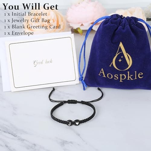 Aospkle Initial Letter Bracelet, Personalized Black Heart Jewelry Gift