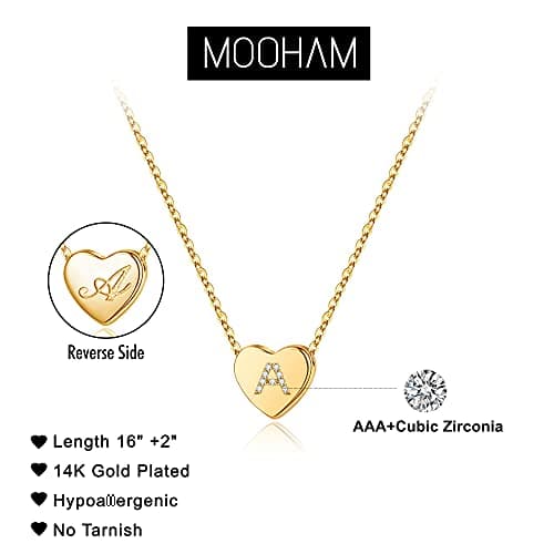 Mooham Initial Heart Cubic Zirconia Pendant Necklace for Women