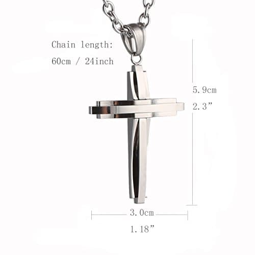 HZMAN Mens Silver Cross Pendant Necklace 22+2 Inches Chain