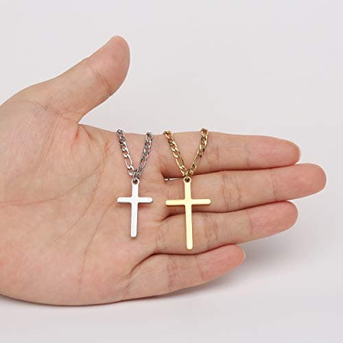 TASBERN Men's 14K Gold Filled Stainless Steel Cross Necklace Simple Religious Jewelry