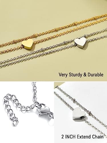 FaithHeart Women's Silver Stainless Steel Anklets(luaan link/beaded/Figaro) Summer Beach Jewelry, Adjustable & Waterproo