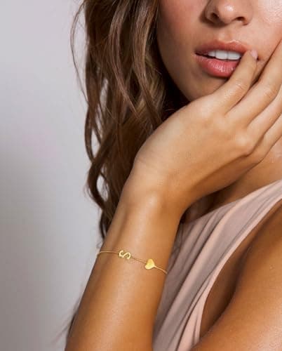 Trendy 18K Gold Plated Heart Initial Bracelet for Women