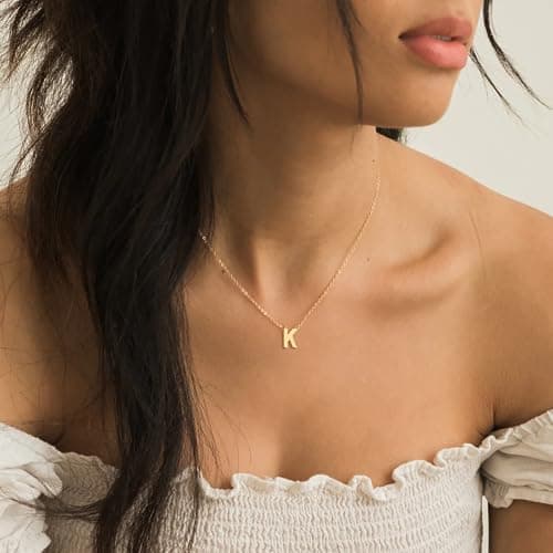 Poxtex Initial Necklaces for Women - 14K Gold Plated Dainty Pendant Choker Necklace