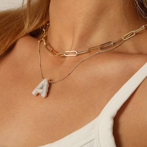Ascona Gold Layered Rhinestone Initial Necklace for Women Jewelry Gift