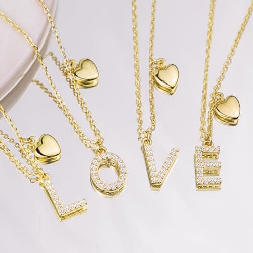 UHIBROS Gold Zirconia Heart Letter Pendant Personalized Necklace for Women