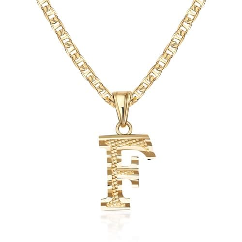 Barzel 18K Gold Plated Diamond Cut Initial Necklace, 18" Chain + 2" Ext, Made in Brazil