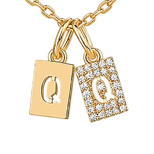 PavoI 14K Gold Plated Initial Double Dog Tag CZ Necklace for Women