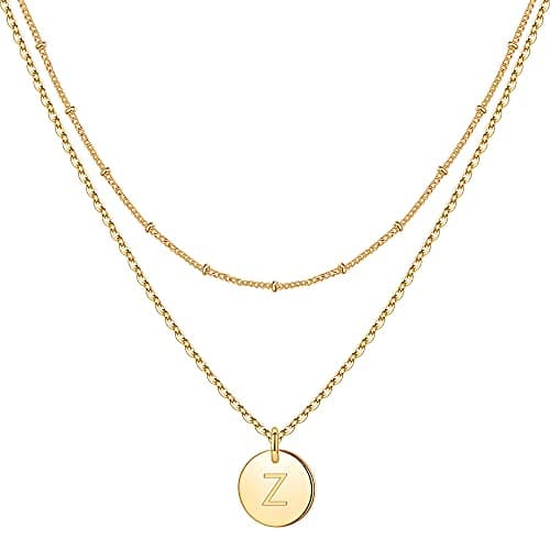IEFWELL Initial Necklaces for Women & Girls - Gold, Silver, Rose Gold Hammered Coin Jewelry