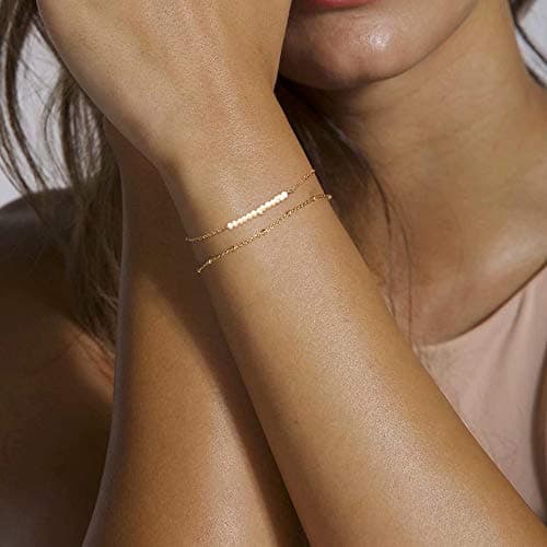Turandoss Women's 14K Gold Plated Evil Eye Layered Bracelet