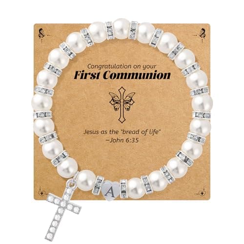 BAYLAY Cross Bracelet & Pearl Initial A-Z for First Communion Girls