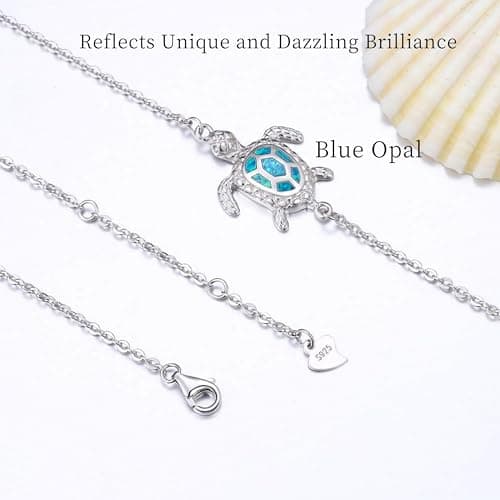PUPILLEMON Blue Opal Sea Turtle Anklet, Women's Sterling Silver Jewelry (Large Size)