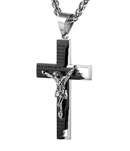 HZMAN Men's Stainless Steel Cross Crucifix Prayer Pendant Necklace 22+2" Chain
