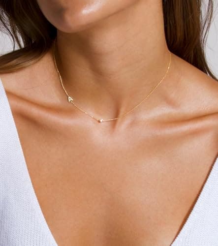 Turandoss Gold Initial Necklace for Women with Cubic Zirconia