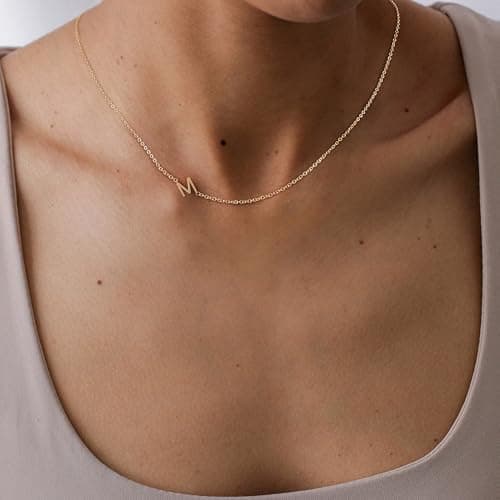 Gold Plated Initial Necklaces for Women | Dainty Sideways Letter Choker Jewelry