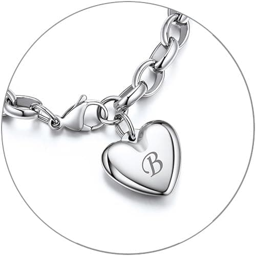 GOLDCHIC Stainless Steel Heart Charm Bracelet for Women - Initial Letters Alphabet Bracelets