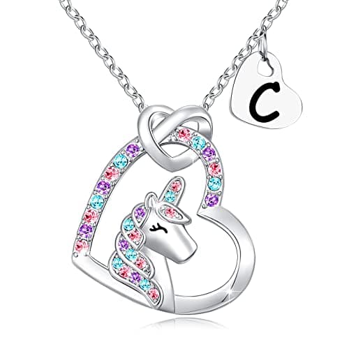 UNGENT THEM Silver Unicorn Initial Necklaces for Girls' Birthday Gifts