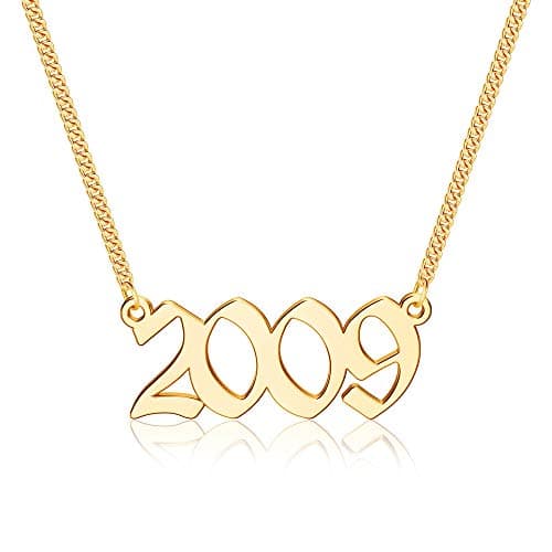 Ursteel Personalized Birth Year Necklace, 18K Gold Plated