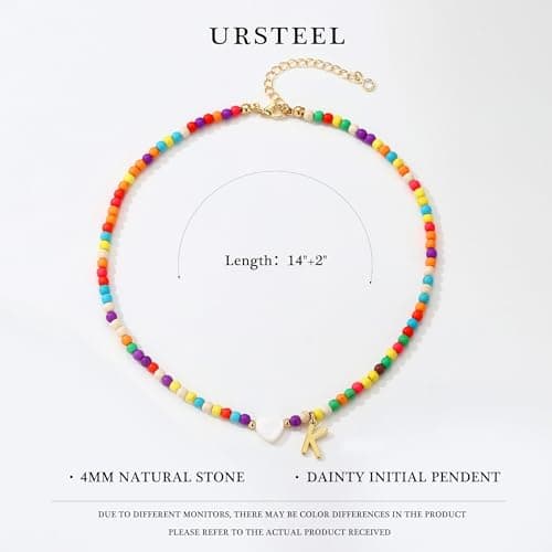 Ursteel Colorful Initial Necklaces for Girls - Trendy Beaded Choker Necklace for Women and Teen Girls, Personalized Letter Initial Jewelry Gifts
